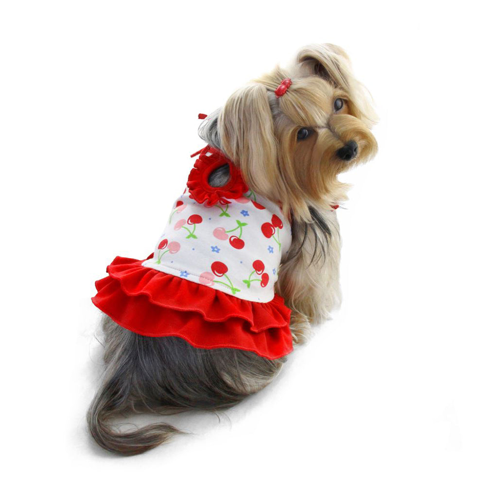 Soft Knit Cotton Cherries Dress w/Shoulder Ties - M