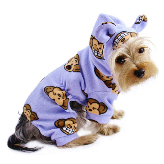 Adorable Silly Monkey Fleece Dog Pajamas/Bodysuit with Hood - Lavender - M