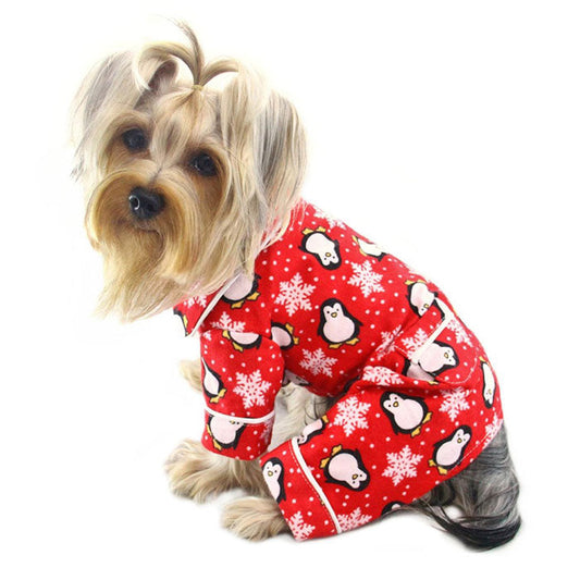 Penguins & Snowflake Flannel PJ with 2 Pockets (Red) - M