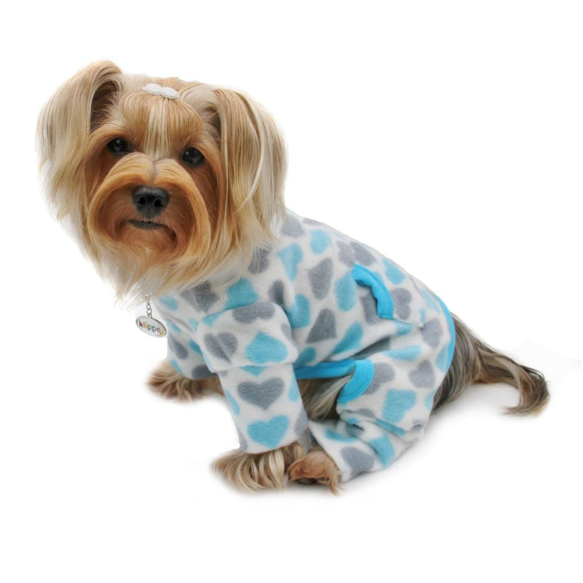 Blue & Gray Hearts Fleece Turtleneck Pajamas - M