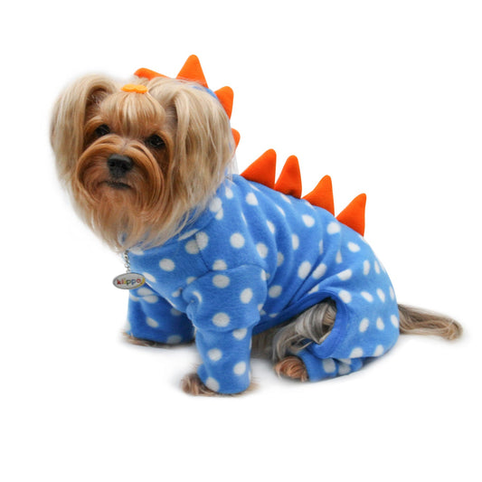 Polka Dots DINO Fleece Hooded Bodysuit/Pajamas - M
