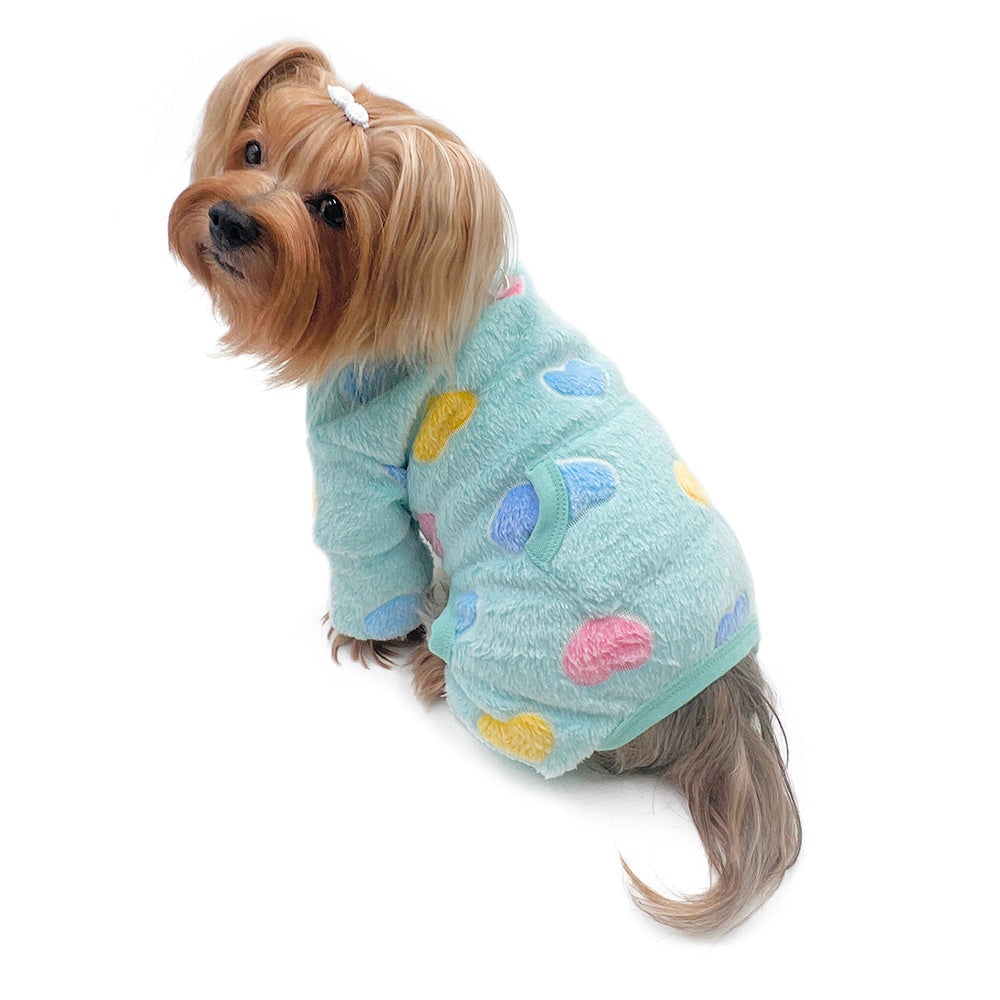 Ultra Plush Colorful Hearts Turtleneck Pajamas - Blue - M