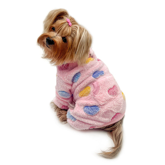 Ultra Plush Colorful Hearts Turtleneck Pajamas - Pink - M
