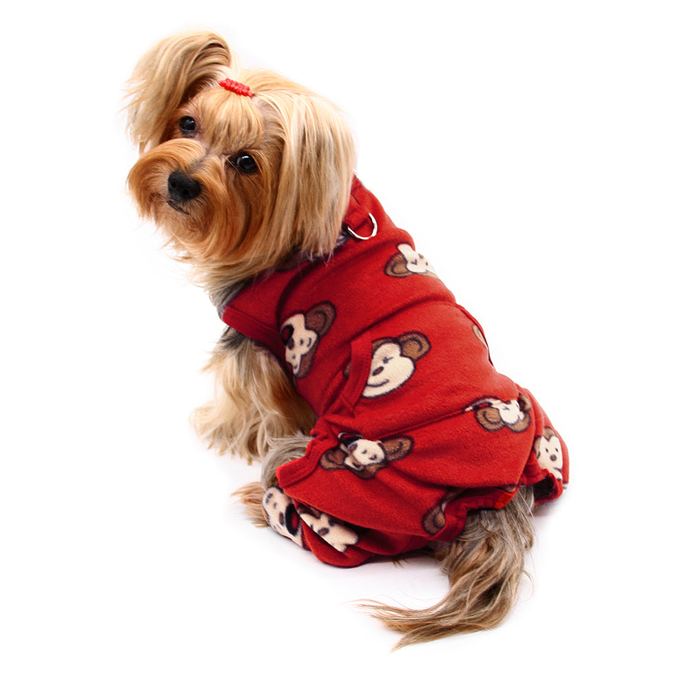 Silly Monkey Front Sleeveless Fleec Pajamas - Burgundy - M