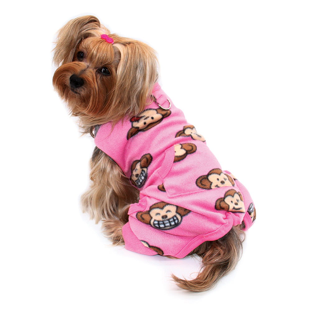 Silly Monkey Front Sleeveless Fleec Pajamas - Pink - M