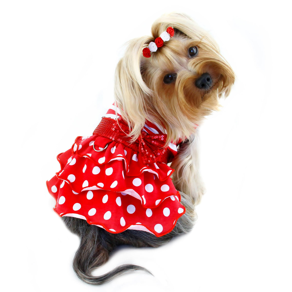 Sparkling Bow Ruffle Layered Dress - M