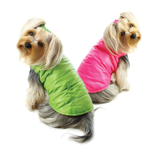 Reversible Parka Vest with Ruffle Trims - Lime/Pink - M