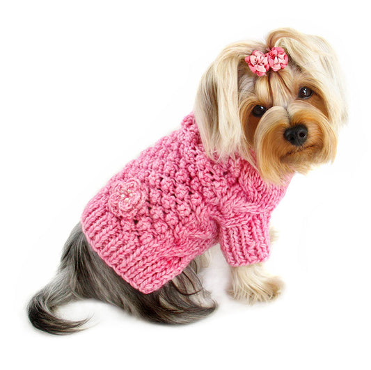 Pink Bobble Stitch Turtleneck Hand Knitted Sweater - M